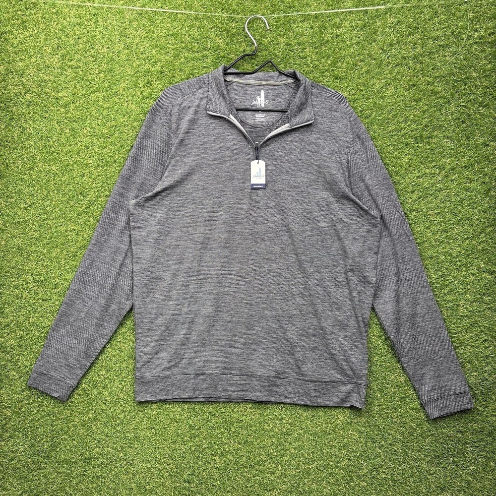Johnnie-O Vaughn 1/4 Zip Pullover Mens Large Black & White Striped Casual NWT